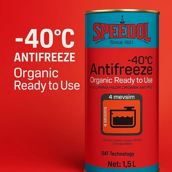 Speedol Organik kırmızı Antifriz -40 Kullanıma hazır teneke ambalaj 1.5LT